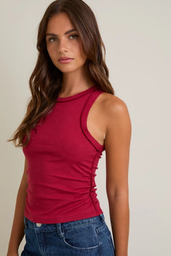 REVERSE SEAM RIBBED TANK TOP - BURGUNDY