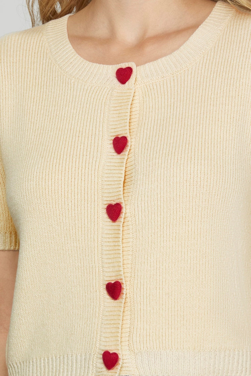 HEART BUTTONED KNIT CARDIGAN - CREAM