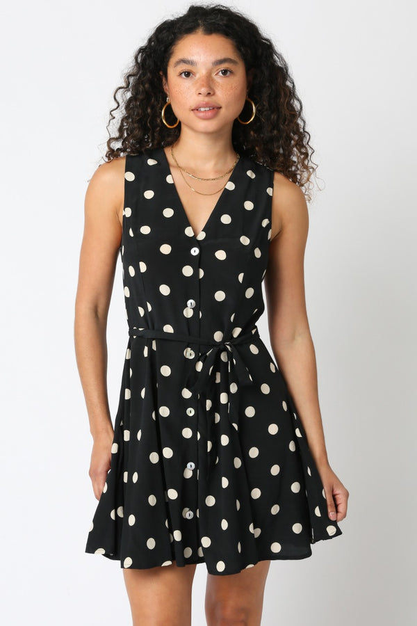 ZURI POLKA DOT DRESS - BLACK/CREAM