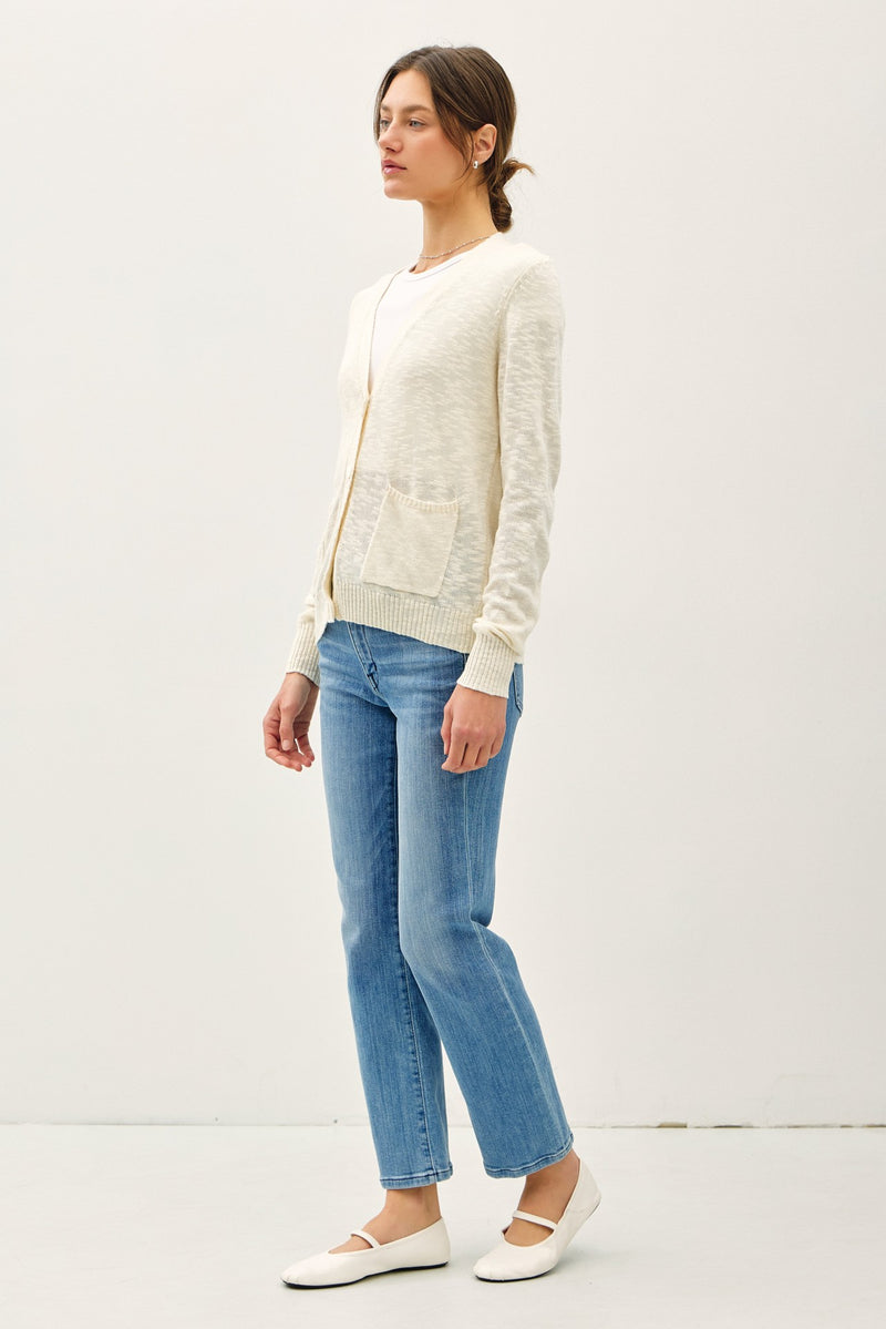 COTTON SLUB V-NECK CARDIGAN - OFF WHITE