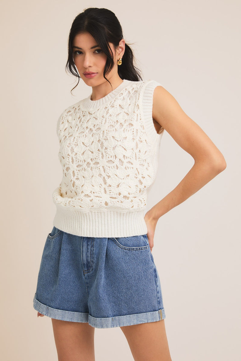 SLEEVELESS CROCHET  TOP - CREAM