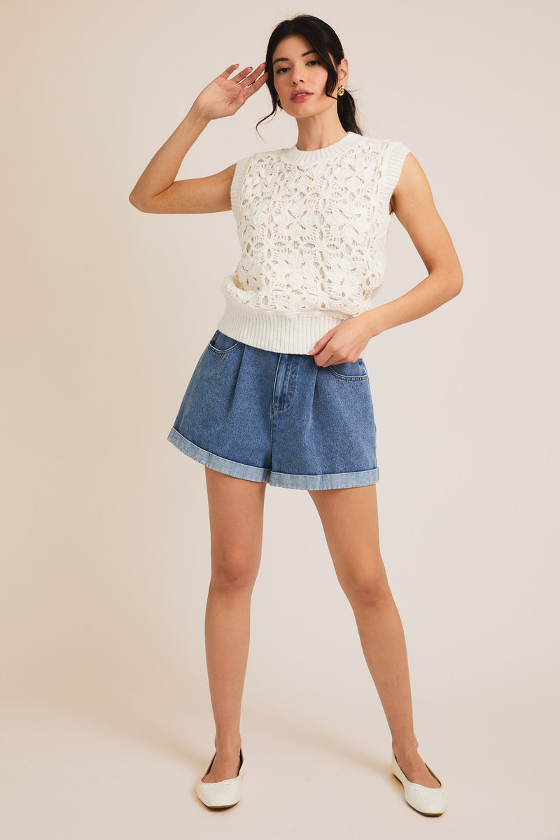 SLEEVELESS CROCHET  TOP - CREAM