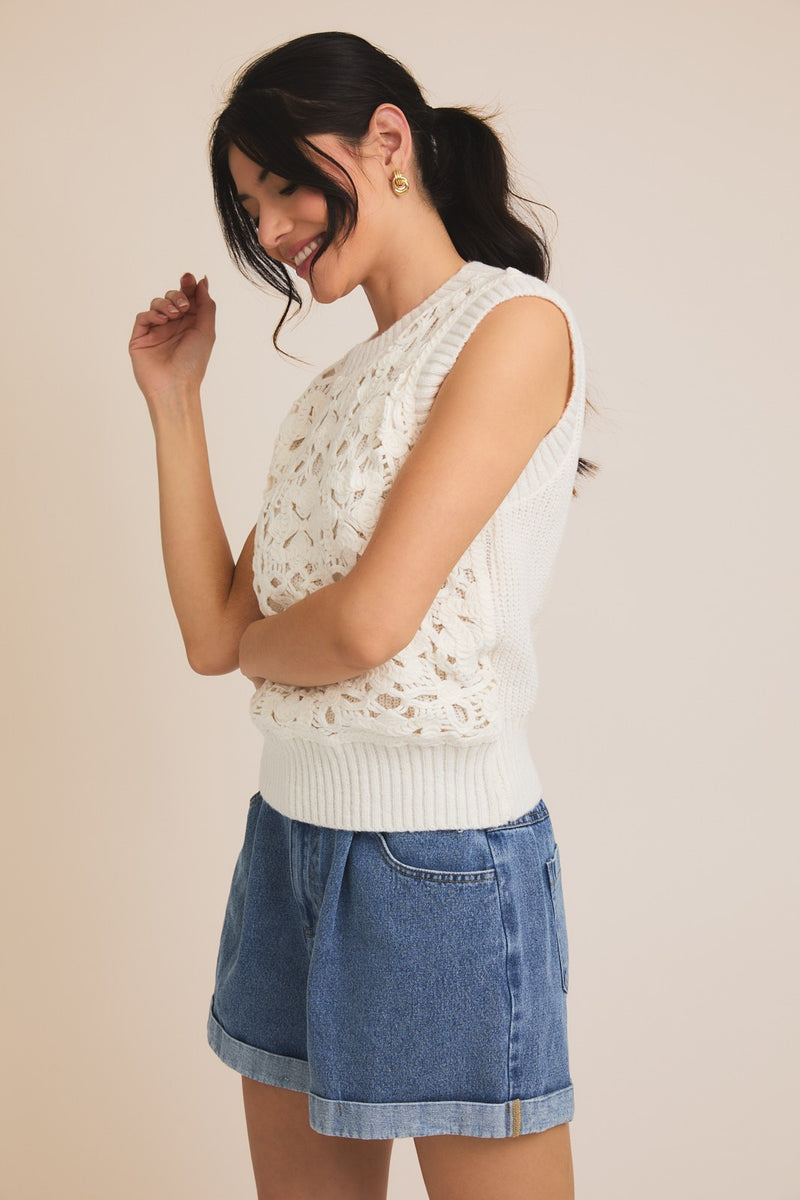 SLEEVELESS CROCHET  TOP - CREAM