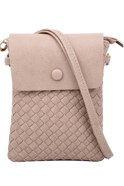 WOVEN FLAP CROSSBODY BAG - TAUPE