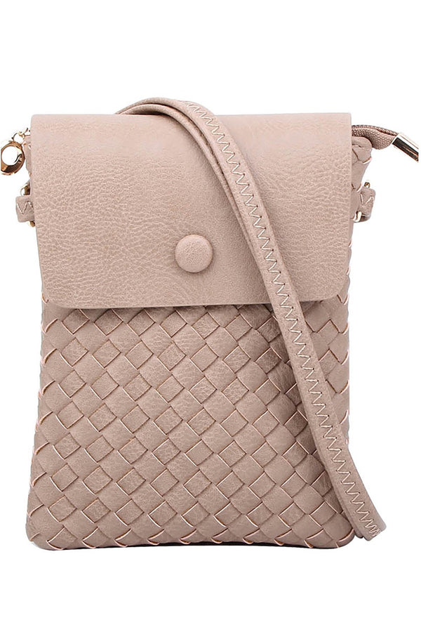WOVEN FLAP CROSSBODY BAG - TAUPE