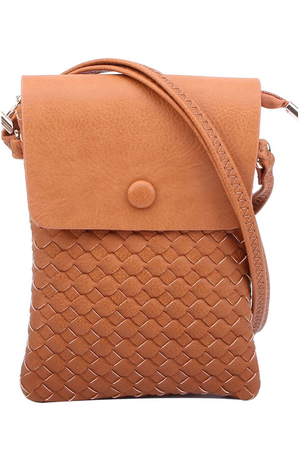 WOVEN FLAP CROSSBODY BAG -TAN