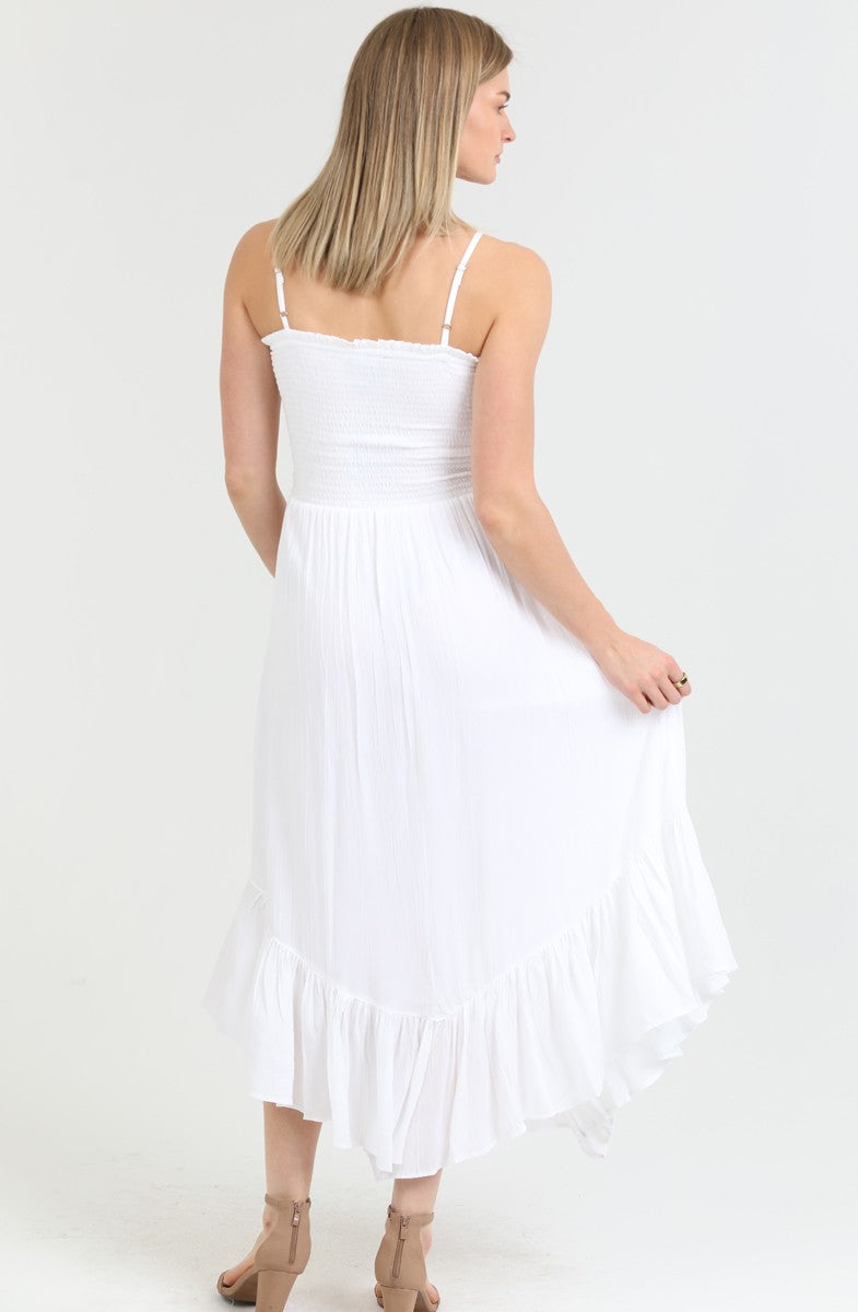 ASYMMETRIC HEM MAXI DRESS - WHITE