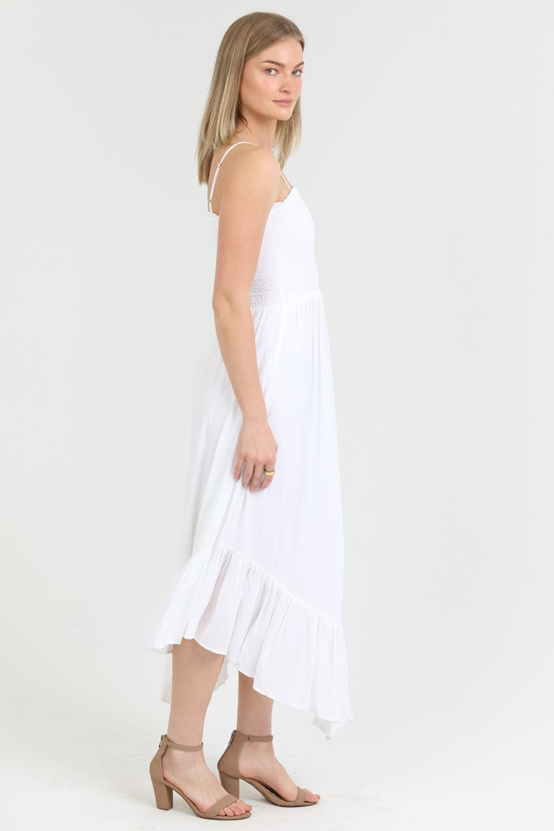 ASYMMETRIC HEM MAXI DRESS - WHITE