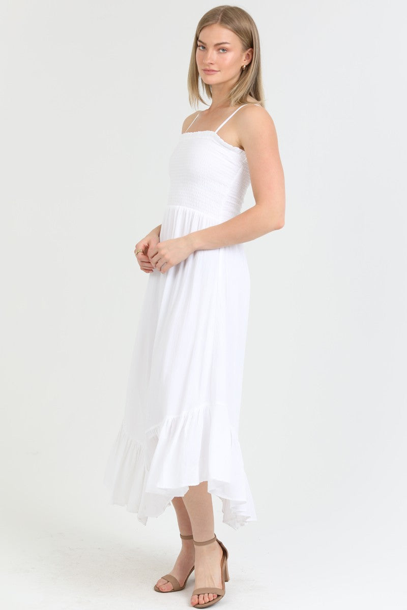 ASYMMETRIC HEM MAXI DRESS - WHITE
