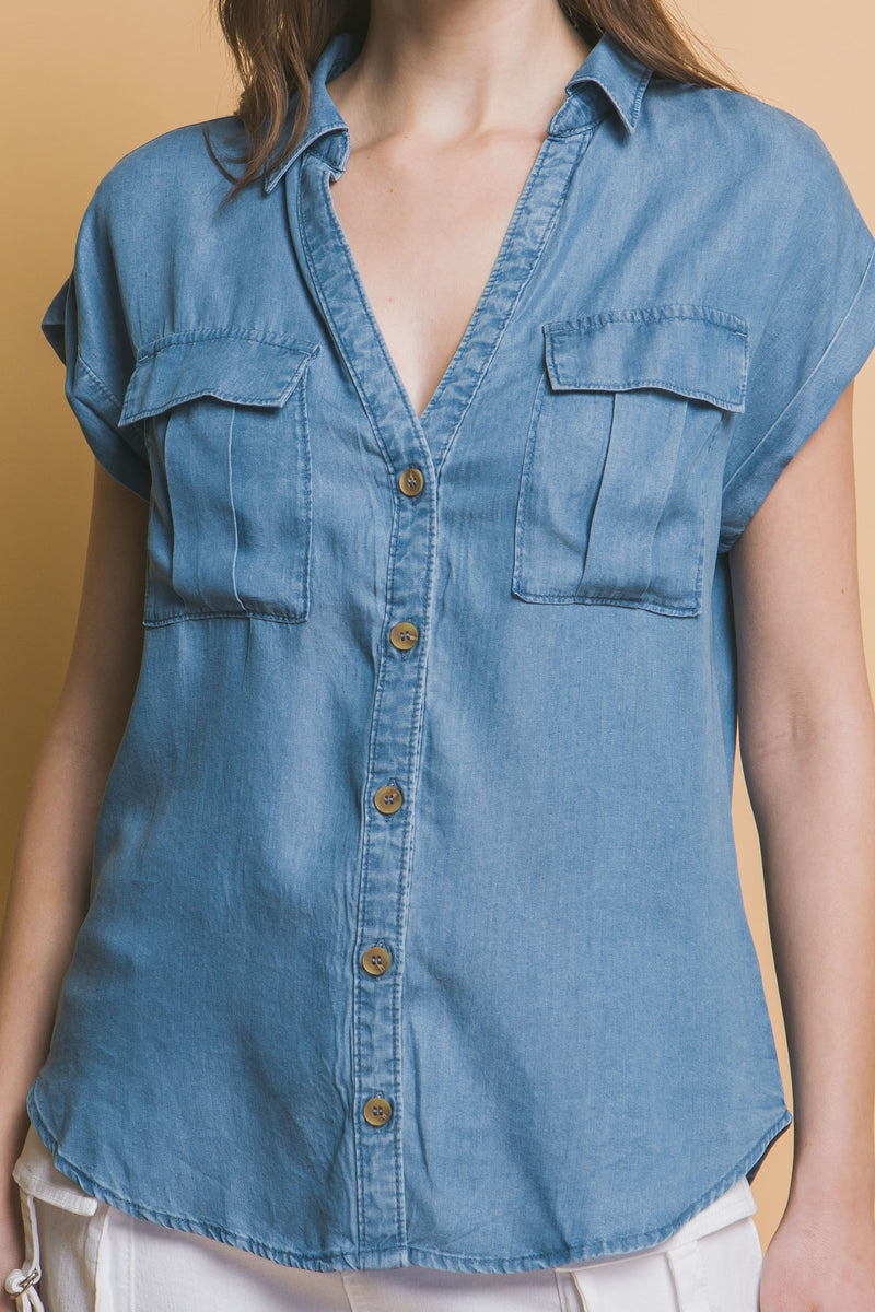 SHORT SLEEVE TENCEL SHIRT - BLUE