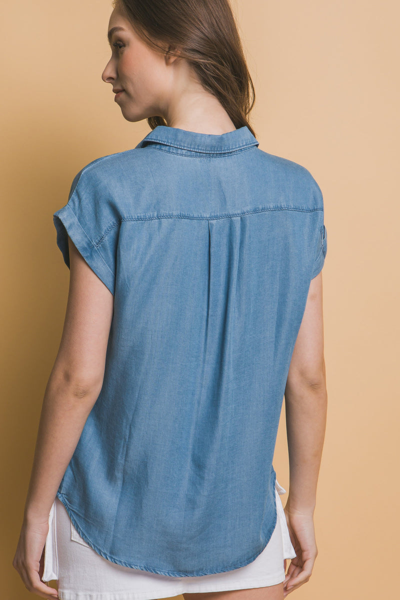 SHORT SLEEVE TENCEL SHIRT - BLUE