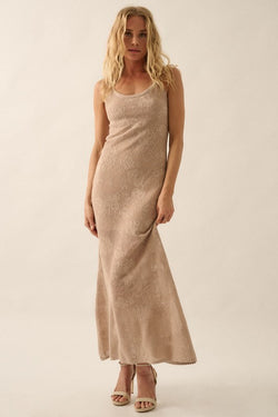 CROCHET KNIT LACE MAXI DRESS - SAND