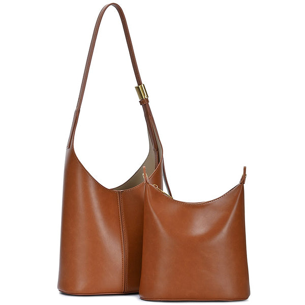 2 IN 1 FAUX LEATHER  SHOULDER BAG - TAN