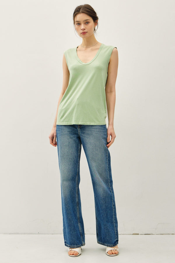 CAP SLEEVE SCOOP NECK TEE - MATCHA