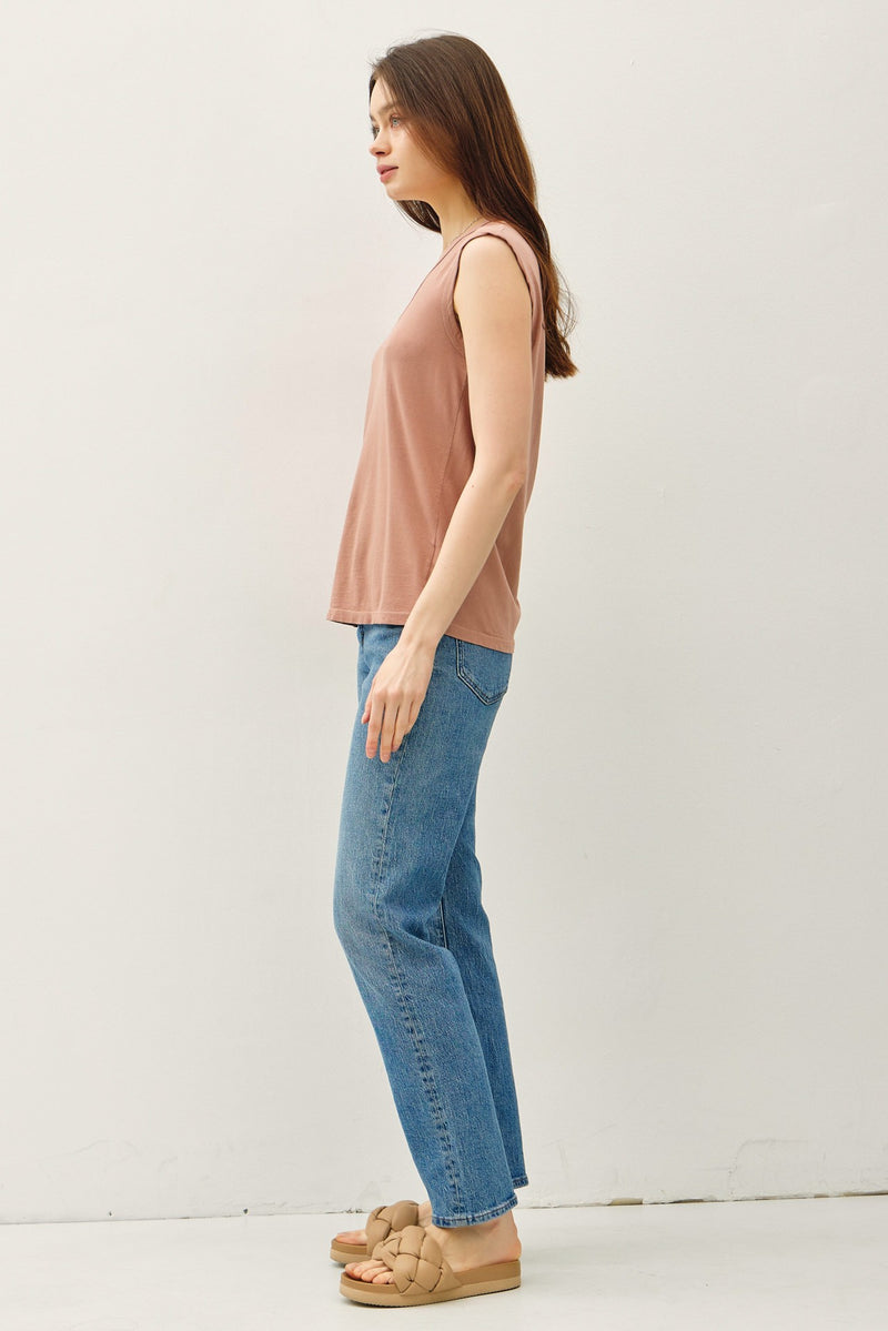 CAP SLEEVE SCOOP NECK TEE - CARAMEL