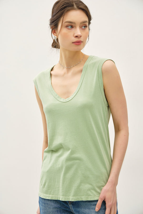 CAP SLEEVE SCOOP NECK TEE - MATCHA