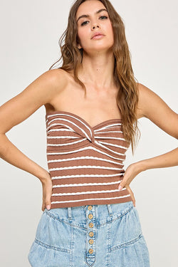TWIST FRONT TUBE TOP - MINK/OFF WHITE