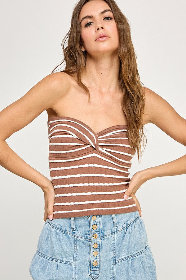 TWIST FRONT TUBE TOP - MINK/OFF WHITE