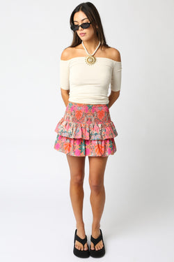 LAUREL RUFFLED MINI SKIRT - ORANGE MULTI
