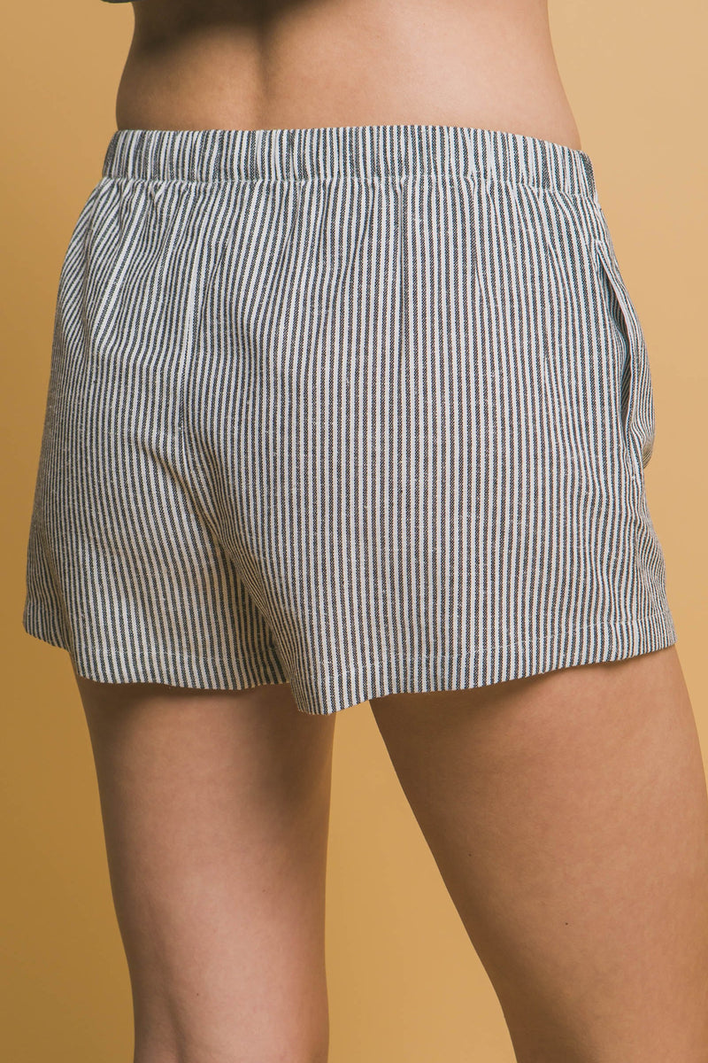 STRIPED LINEN BLEND SHORTS - BLACK/WHITE