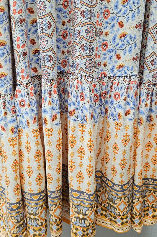 BORDER PRINT CUT OUT MAXI DRESS - CREAM MULTI