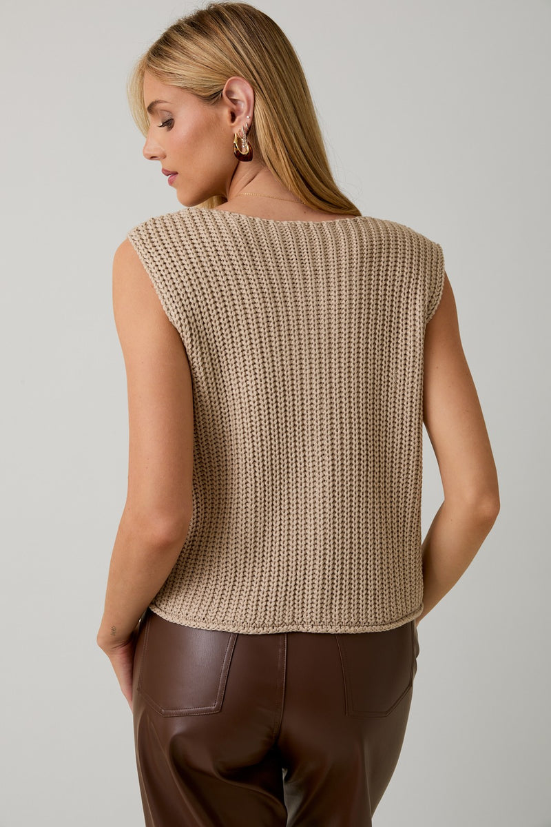 BUTTON DOWN CHUNKY SWEATER VEST - TAUPE