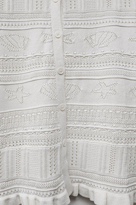 POINTELLE KNIT CARDIGAN - WHITE
