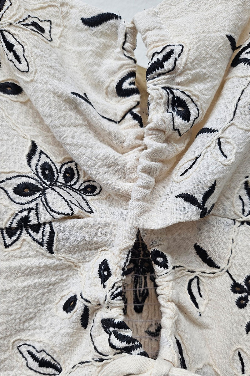 EMBROIDERED CUT-OUT MINI DRESS - NATURAL