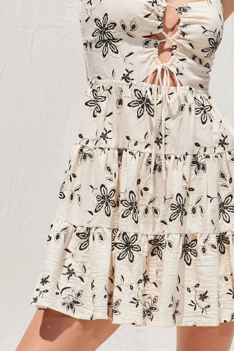EMBROIDERED CUT-OUT MINI DRESS - NATURAL