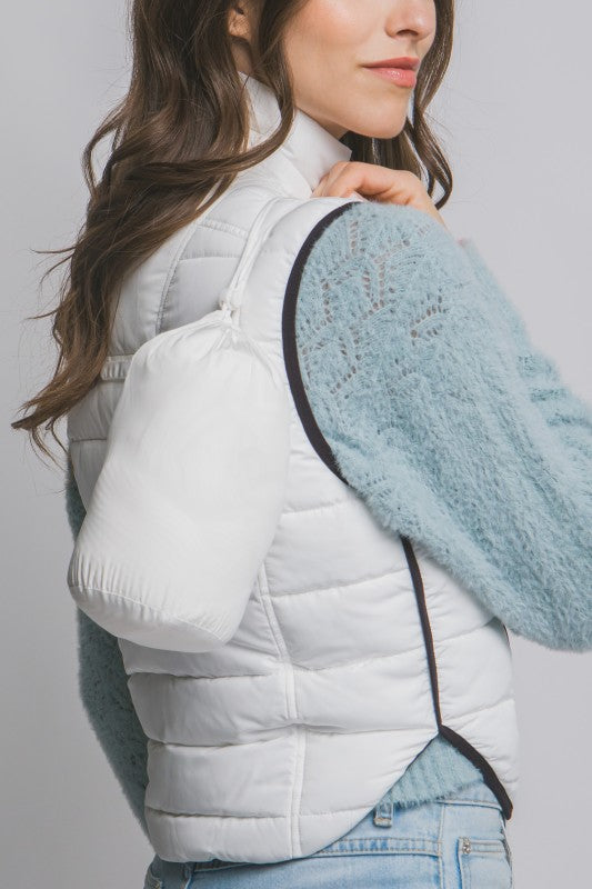 CONTRAST TRIM PACKABLE VEST - WHITE