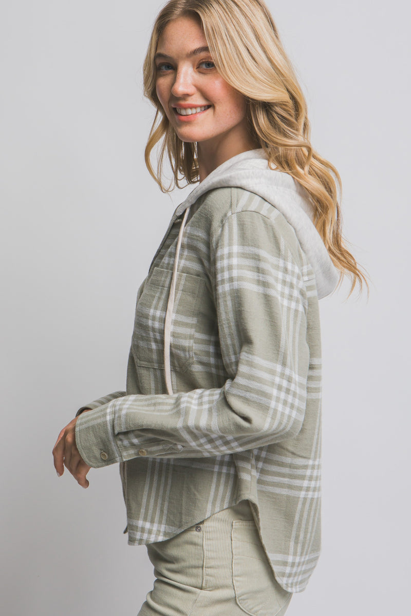 HOODED FLANNEL SHIRT - OLIVE STONE