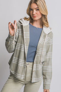 HOODED FLANNEL SHIRT - OLIVE STONE