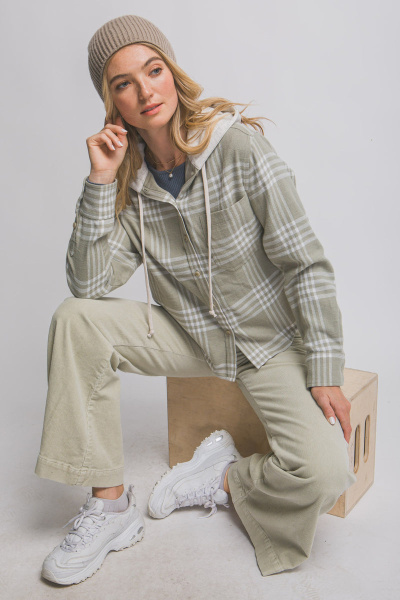 HOODED FLANNEL SHIRT - OLIVE STONE