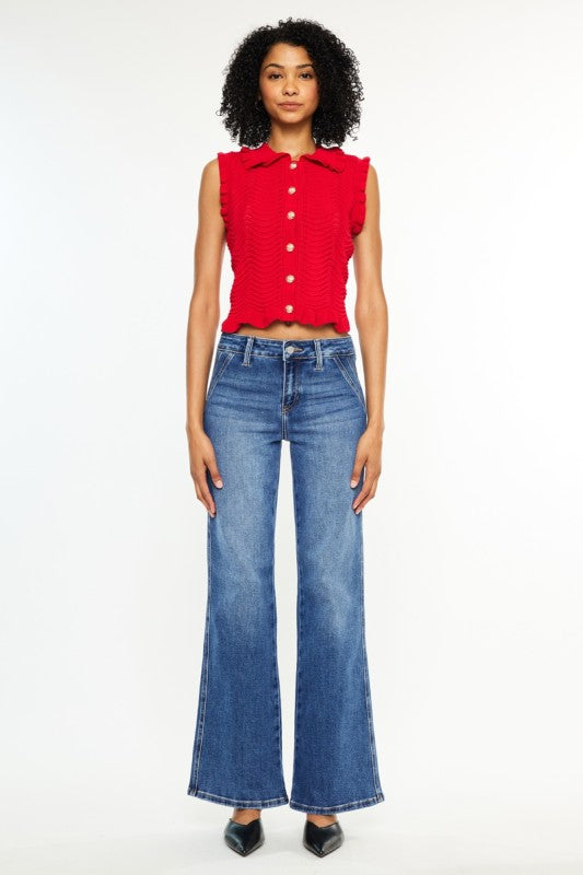 MID RISE WIDE FLARE JEANS - MEDIUM WASH
