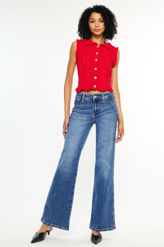 MID RISE WIDE FLARE JEANS - MEDIUM WASH