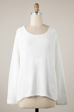 FLOWER CROCHET SWEATER TOP - WHITE
