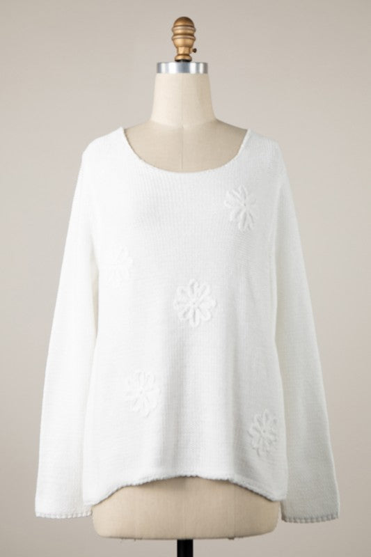 FLOWER CROCHET SWEATER TOP - WHITE