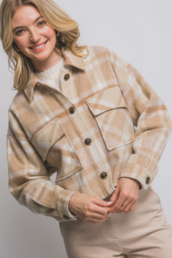 CROPPED PLAID JACKET - KHAKI