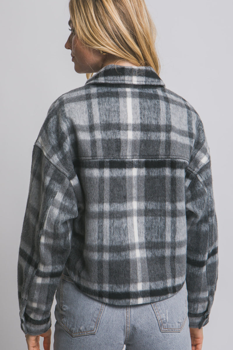 CROPPED PLAID JACKET - CHARCOAL