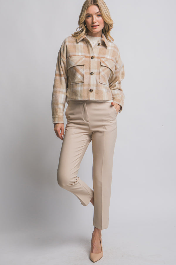 CROPPED PLAID JACKET - KHAKI