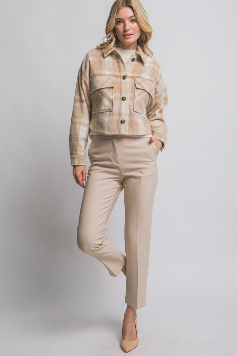 CROPPED PLAID JACKET - KHAKI