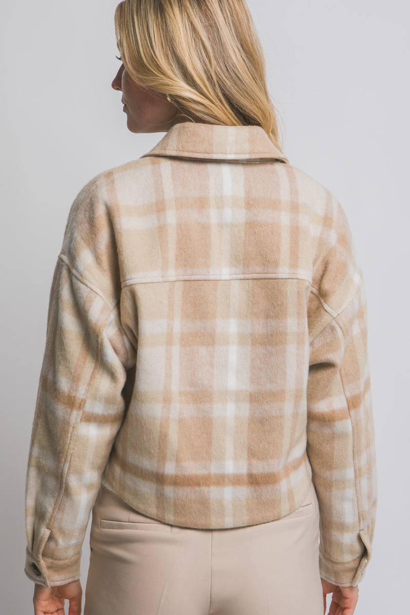 CROPPED PLAID JACKET - KHAKI