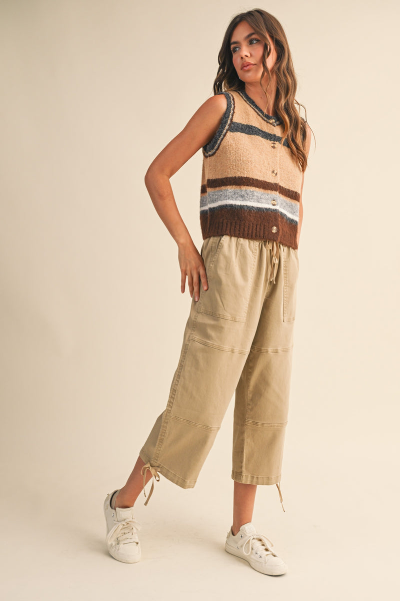 WOOL BLEND STRIPED SWEATER VEST - BROWN MULTI