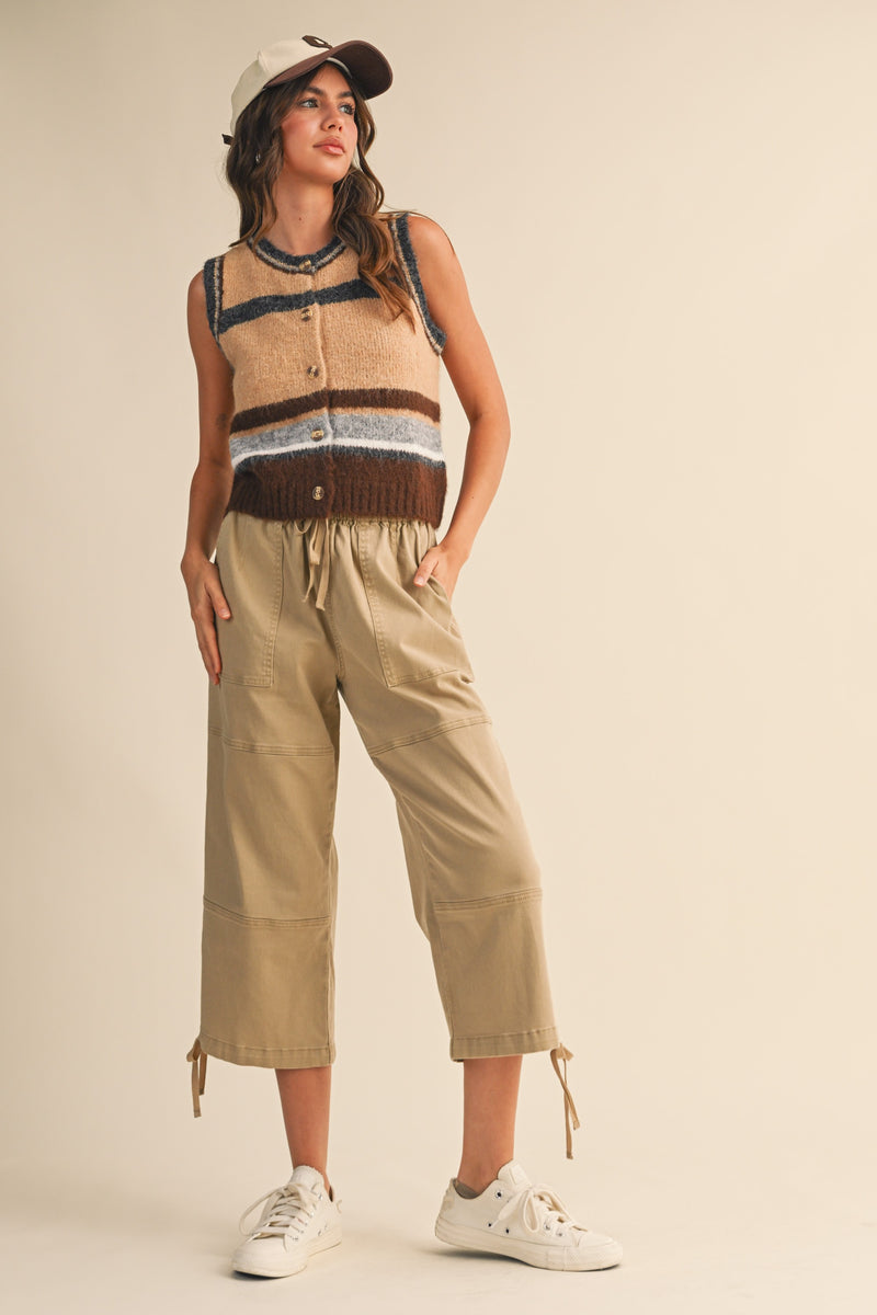 WOOL BLEND STRIPED SWEATER VEST - BROWN MULTI