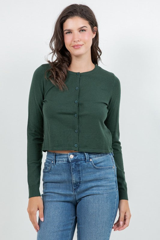 BUTTON  UP CARDIGAN - HUNTER GREEN