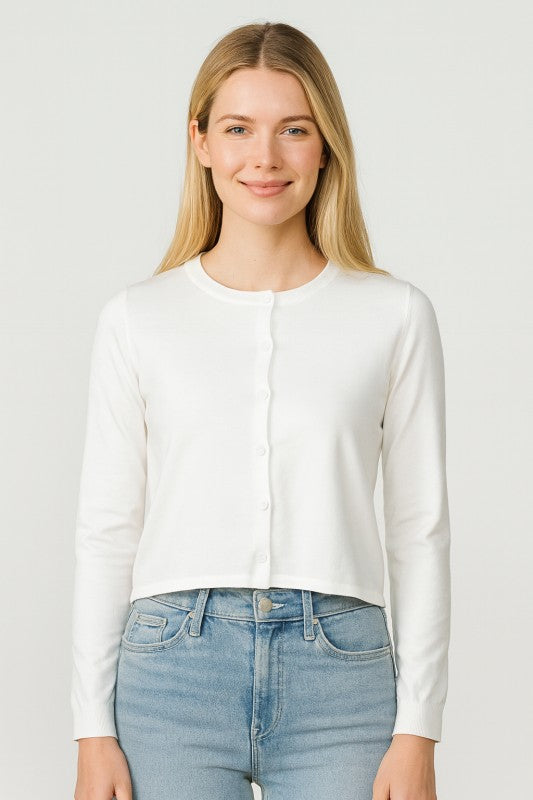 BUTTON  UP CARDIGAN - OFF WHITE