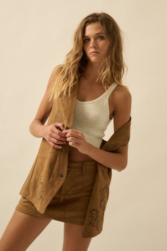FAUX SUEDE MINI SKORT - BROWN