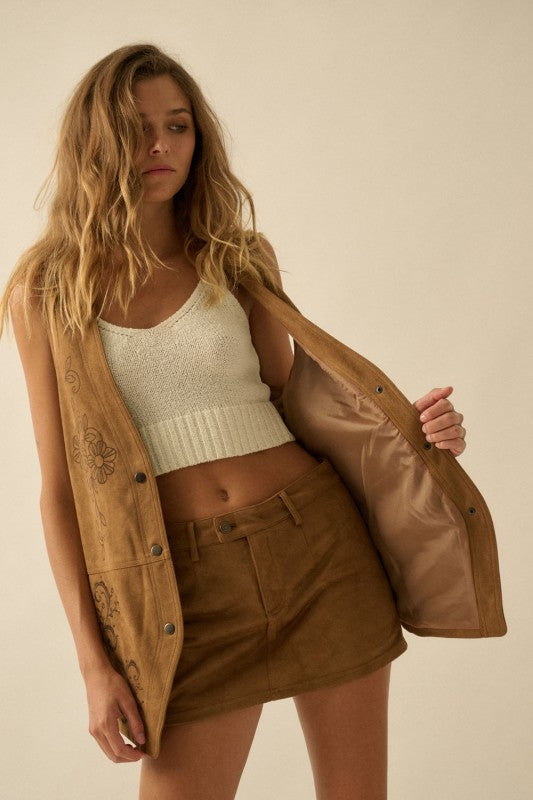 FAUX SUEDE MINI SKORT - BROWN