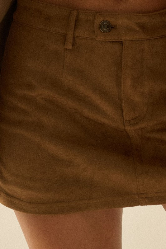 FAUX SUEDE MINI SKORT - BROWN