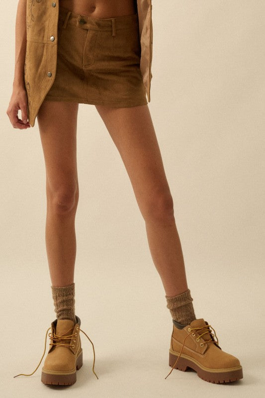FAUX SUEDE MINI SKORT - BROWN